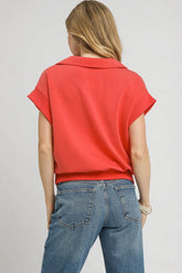 Umgee Luxe Knit Collared Short Sleeve Polo Sweatshirt OutfitFlow